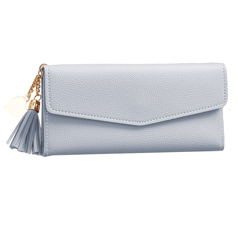 2018102902344665095 Trendy Heart Tassel Pendant Multifunctional Lichi Grain Handbag Design Women Long Wallet - Image 1