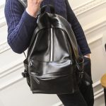 Wholesale Simple Stripe Design Solid Color PU Leather Men Large Capacity Backpack - Image 2