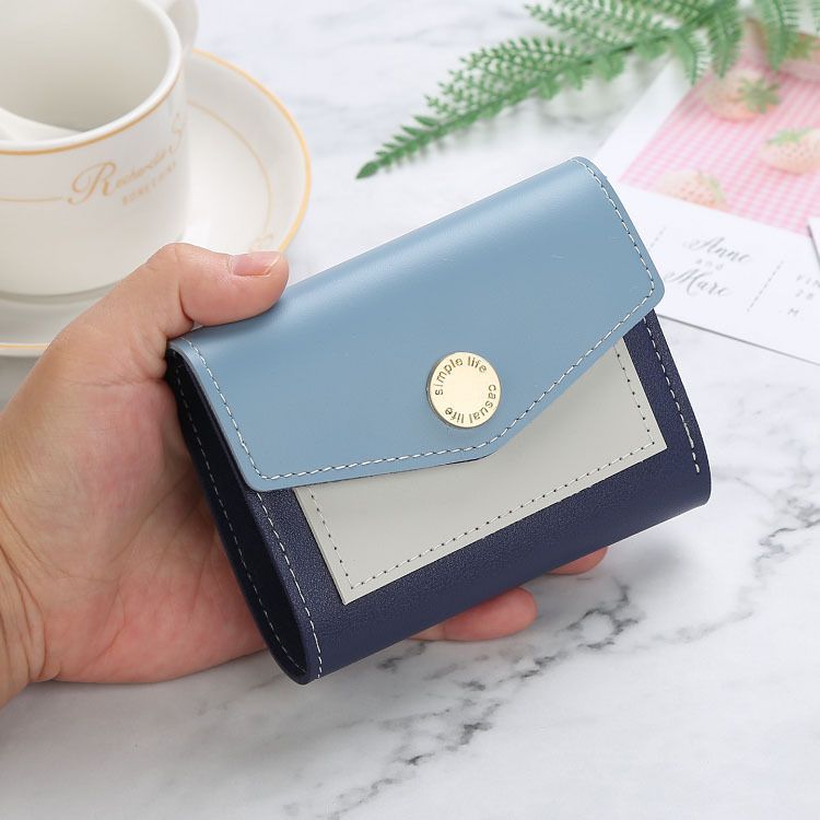 2019090105525053554 Sweet Women Color Block Hasp Pattern PU Trifold Wallet - Image 1