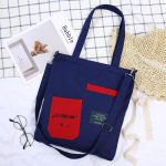 Wholesale Block Color Large Capacity Canvas Zipper Shoulder Bag - Image 10