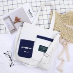 Wholesale Block Color Large Capacity Canvas Zipper Shoulder Bag - Image 7