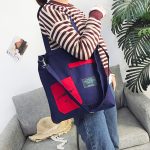 Wholesale Block Color Large Capacity Canvas Zipper Shoulder Bag - Image 11