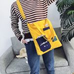 Wholesale Block Color Large Capacity Canvas Zipper Shoulder Bag - Image 5