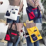 Wholesale Block Color Large Capacity Canvas Zipper Shoulder Bag - Image 6