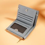 Woman Solid Color Zipper Bifold Mini Wallet - Image 3
