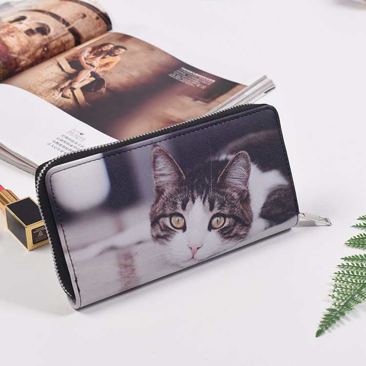 2020081209500265430 Woman Cute Cat Prints Zipper PU Long Purse - Image 1