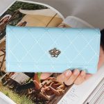 Wholesale Woman Fashion Solid Color Rhombus Stitching Multi-card-pocket Purse - Image 12