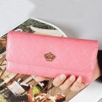 Wholesale Woman Fashion Solid Color Rhombus Stitching Multi-card-pocket Purse - Image 7