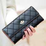 Wholesale Woman Fashion Solid Color Rhombus Stitching Multi-card-pocket Purse - Image 5