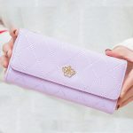 Wholesale Woman Fashion Solid Color Rhombus Stitching Multi-card-pocket Purse - Image 2