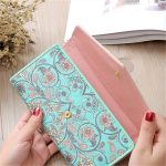 Wholesale Woman Flower Printed Color Blocking Buckle Three Fold Purses - Image 8