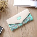 Wholesale Woman Flower Printed Color Blocking Buckle Three Fold Purses - Image 6