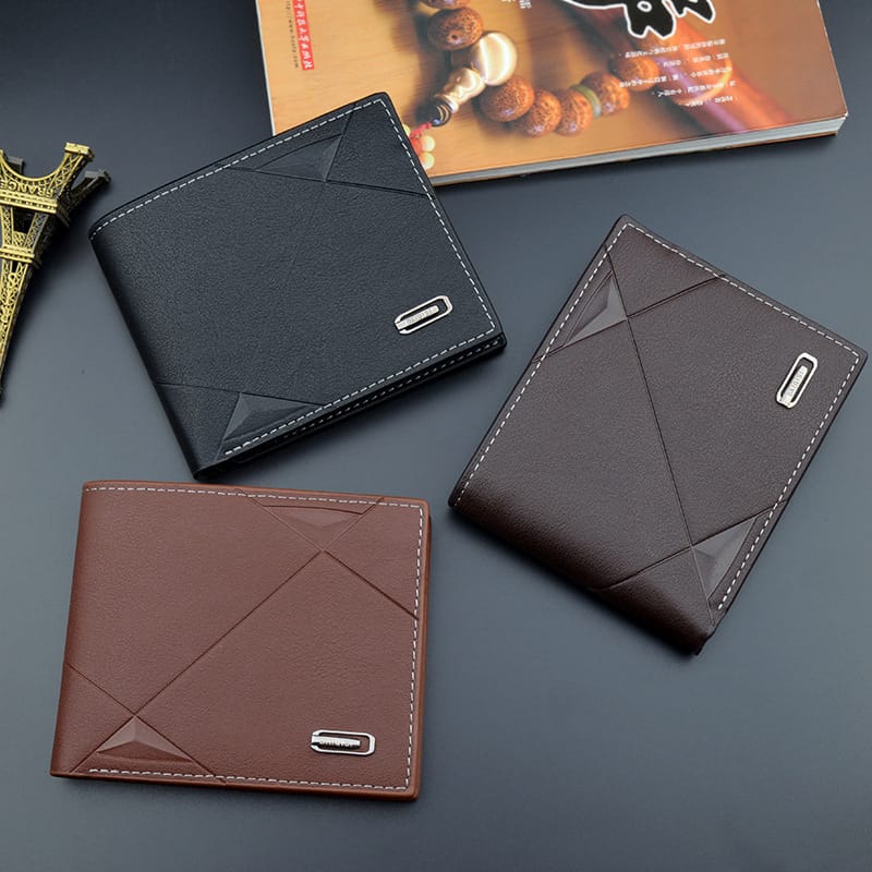 2020102010552664289 Wholesale Men Fashion Solid Color Tri-Fold Embossed Wallet - Image 1