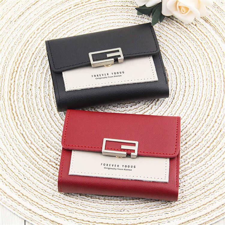 2020103002454830773 Women Fashion Color Blocking Tirfold Wallet - Image 1