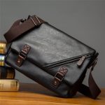 Wholesale Men Vintage Asymmetric Zipper Clasp Crossbody Messenger Bag - Image 2