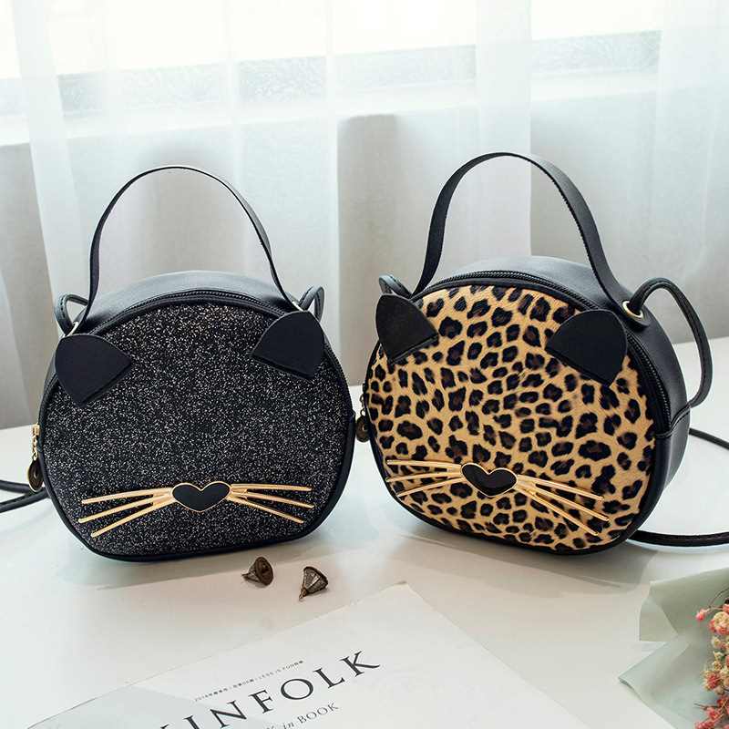 2020120105101642538 Women Fashion Color Blocking Leopard Pattern Cat Shape Crossbody Bag - Image 1