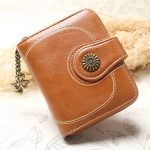 Women Retro Solid Color Zipper Tri-fold Wallet - Image 2