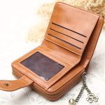 Women Retro Solid Color Zipper Tri-fold Wallet - Image 3