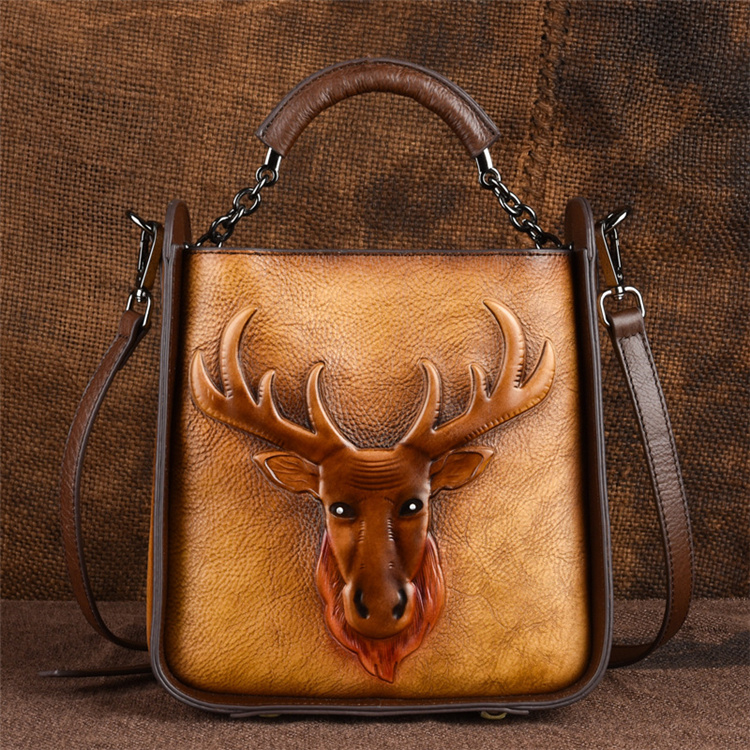 2021022013392495983 Women Retro Reindeer Design Top-handle Shoulder Bag - Image 1