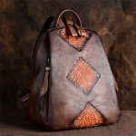 Wholesale Women Retro Ethnic Color Blocking Embossing Leather Backpack