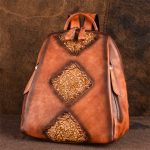 Wholesale Women Retro Ethnic Color Blocking Embossing Leather Backpack - Image 6
