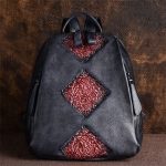 Wholesale Women Retro Ethnic Color Blocking Embossing Leather Backpack - Image 7