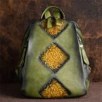 Wholesale Women Retro Ethnic Color Blocking Embossing Leather Backpack - Image 9