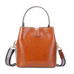 Wholesale Women Simple Solid Color Waxed Leather Bucket Bag - Image 2