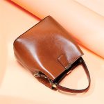 Wholesale Women Simple Solid Color Waxed Leather Bucket Bag - Image 4