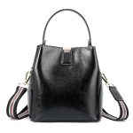 Wholesale Women Simple Solid Color Waxed Leather Bucket Bag - Image 9