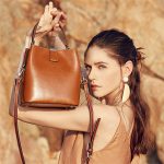 Wholesale Women Simple Solid Color Waxed Leather Bucket Bag