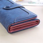 Wholesale Women Retro Solid Color Geometric Suture Tirfold Purse - Image 3