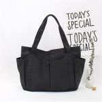 Wholesale Women Solid Color Large Capacity Pocket Canvas Tote Bag - Image 2