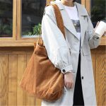 Wholesale Women Leisure Large Capacity Simple Corduroy Shopping Bag - Image 10