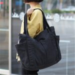 Wholesale Women Solid Color Large Capacity Pocket Canvas Tote Bag
