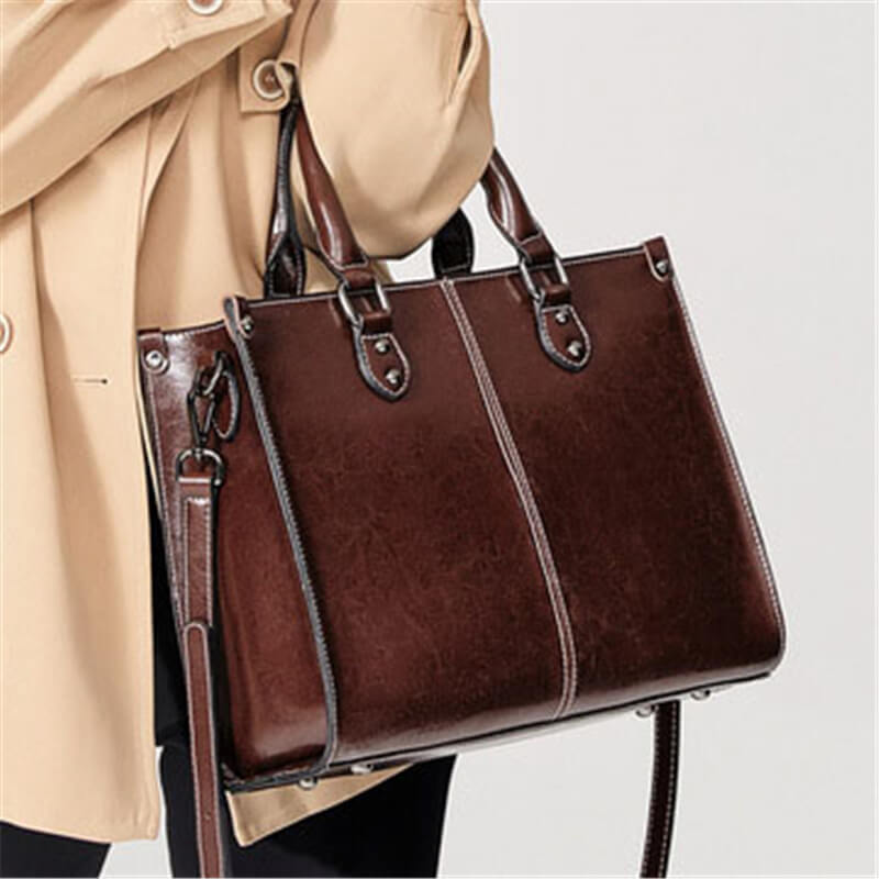 2021051805144587463 Women Fashion Solid Color Large Capacity Genuine Leather Bag - Image 1