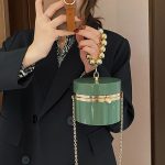 Women Simple Metal Decorative Cylindrical Shape Crossobdy Bag - Image 3