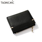Woman Solid Color Zipper Bifold Mini Wallet - Image 4