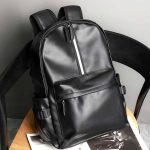 Wholesale Simple Stripe Design Solid Color PU Leather Men Large Capacity Backpack