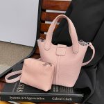Wholesale Women Fashion Casual Solid Color Bucket HandBag Two-Piece Bag Set