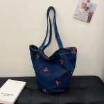 Wholesale Women Fashion Casual Embroidered Large Capacity Canvas Denim Shoulder Bag