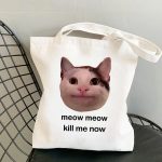 Wholesale Fashion Cute Cartoon Cat Printed Large Capacity Canvas Shoulder Bag - Image 9