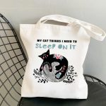 Wholesale Fashion Cute Cartoon Cat Printed Large Capacity Canvas Shoulder Bag - Image 10