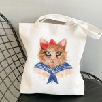 Wholesale Fashion Cute Cartoon Cat Printed Large Capacity Canvas Shoulder Bag - Image 16