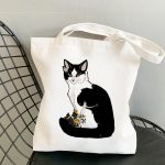 Wholesale Fashion Cute Cartoon Cat Printed Large Capacity Canvas Shoulder Bag - Image 5