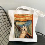 Wholesale Fashion Cute Cartoon Cat Printed Large Capacity Canvas Shoulder Bag - Image 4