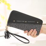 Zipper Stitching Contrast Color Tassel Rivet Purse - Image 2
