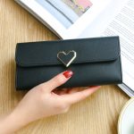 Wholesale Women Basic Heart Decoration Flap Design Solid Color PU Purse - Image 7