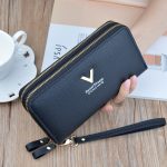 Women Fashion Simple Litchi Pattern Double Zipper Long Purses - Image 6
