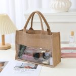 Jute Pvc Patchwork Women Casual Linen Tote Bag - Image 5